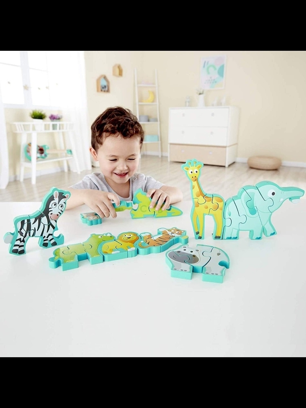 Hape Wooden Animal Parade Building Blocks Alphabet Puzzle and Playset